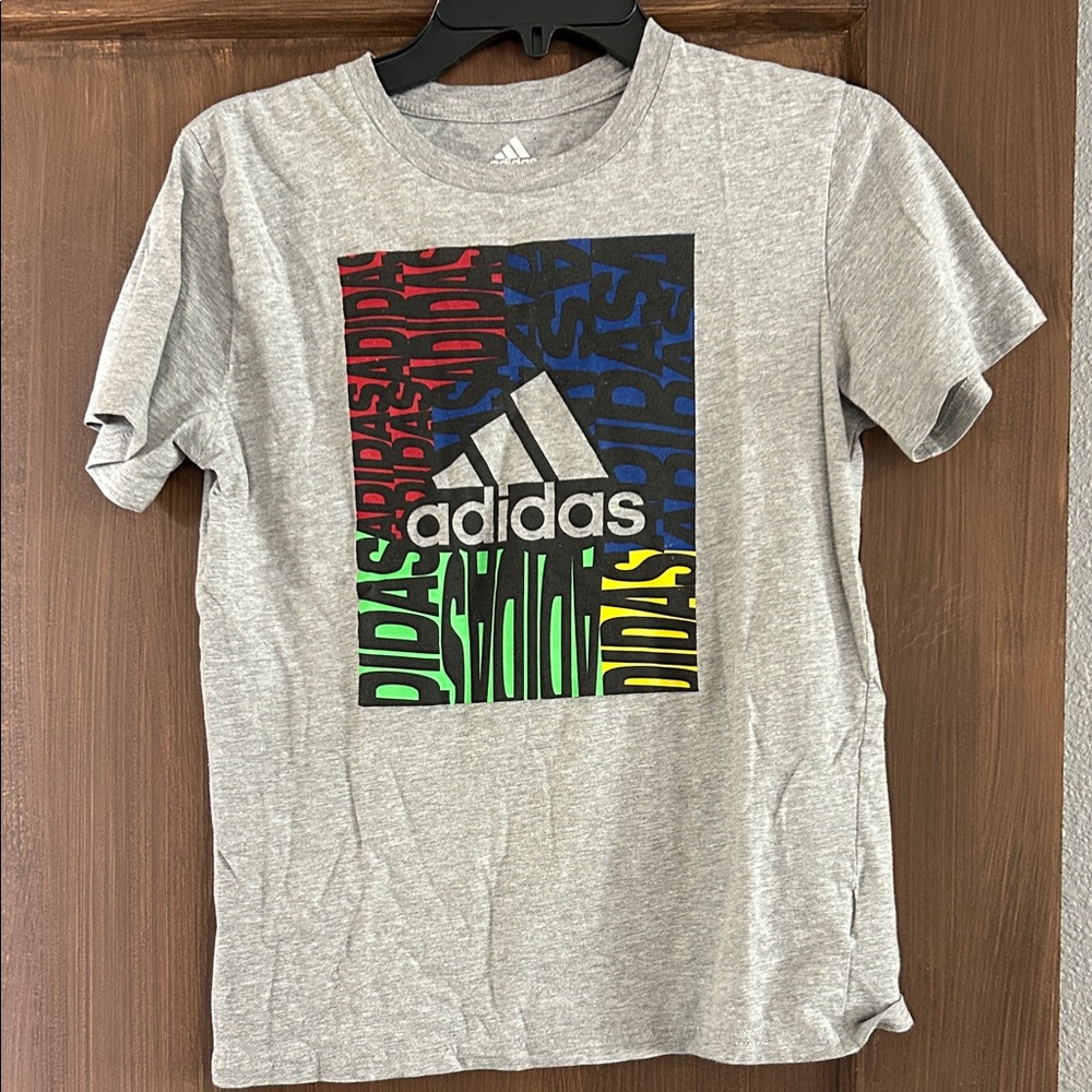 adidas Grey Tee with Colorblock Logo Panel